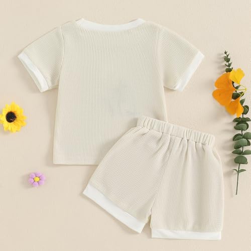 Kaipiclos Flower Embroidered Toddler Boy Girl Summer Outfit Waffled Baby Clothes Short Sleeve T-Shirt Tops Shorts Set4
