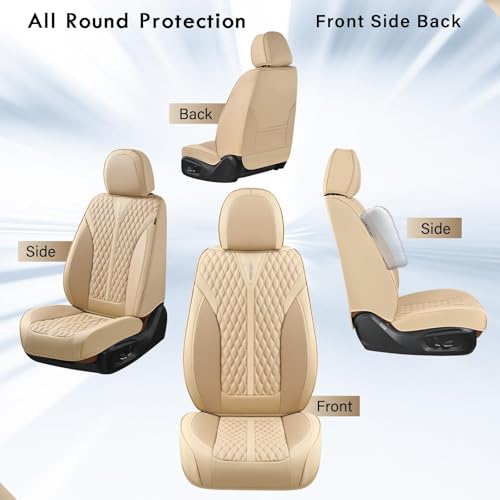 Image of Coverado Seat Covers Front Seats, Waterproof Car Seat Covers, Luxury Leather Seat Covers for Cars, Automotive Seat Covers Leather Seat Cushion Protector Universal Fit Most Cars SUVs Trucks, Beige
