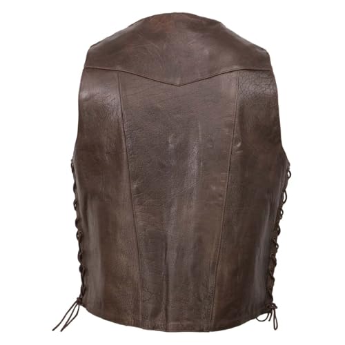 Milwaukee Leather ML1391RT Men's Retro Brown Leather Vest- 10 Pockets Side Lace 4-Snap V-Neck Motorcycle Rider Vest2