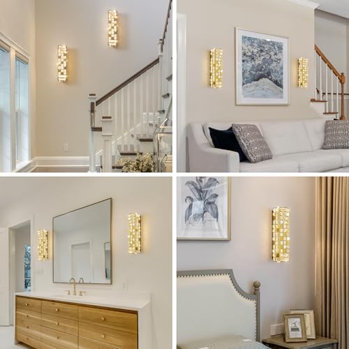 Image of Crystal Wall Sconce Lighting, Gold LED Wall Light Fixture with Warm /Neutral /White Light, Modern Wall Sconces for Bedroom, Bathroom, Living Room