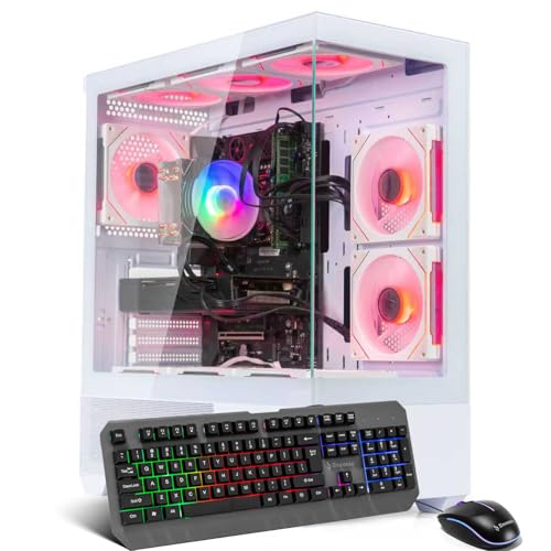 Image of White Gaming PC Computer Desktop - i7 Xeon E5 3.20GHz, Radeon RX 580 8GB, 16GB RAM, 512GB SSD + 1TB HDD, WiFi 6 & BT 5.4, 9x ARGB Fans, Win 11 Pro, High-Performance Gaming Tower