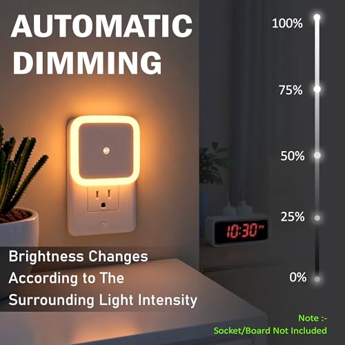 Image of GLUN Plug-in LED Night Light, Pack of 2 Warm Yellow Smooth Night Light with Smart Light Sensor, 0.5W Nightlight for Kids or Adults' Rooms