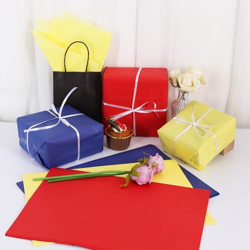 Image of BEISHIDA 90 Sheets Red Yellow Blue Tissue Paper Bulk,Wrapping Tissue Paper for Gift Bags, 14 x 20 Inch Gift Wrap for Birthday Party DIY Crafts Decor Holiday Flowers