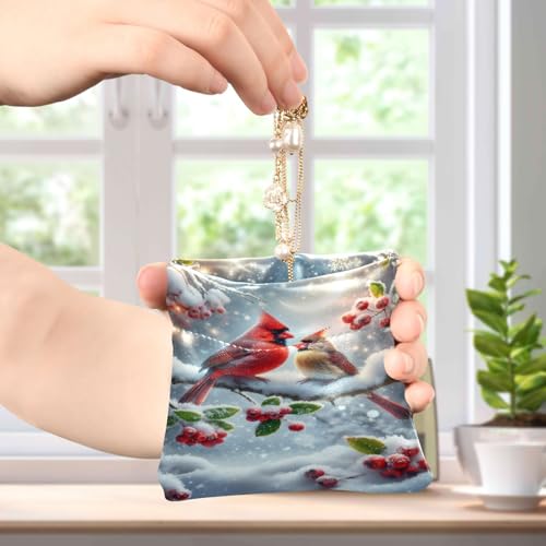 Winter Christmas Birds Coin Purse Leather Pouch Change Purse, Squeeze Coin Pouch for Cards, Keys & Lipsticks, Unisex4