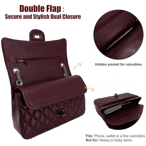 Quilted Leather Crossbody Bags for Women,Soft Lambskin Adjustable Double Chain Strap Shoulder Bag,Designer Flap Purse3