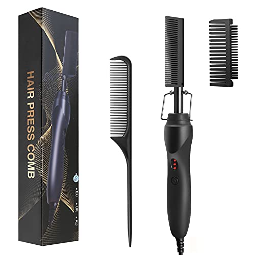 Hot Comb - FITNIUBI Hot Comb, Electric Heating Comb, Ceramic Pressing Combs for Black Hair, Hot Comb Hair Straightener, Portable Anti-Scald Beard Straightener Press Comb (Black)