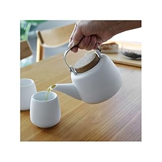 Théière en porcelaine avec poignée, infuseur en acier inoxydable, bec anti-gouttes, thé en vrac, thé à feuilles 1.2 L, noir blanc