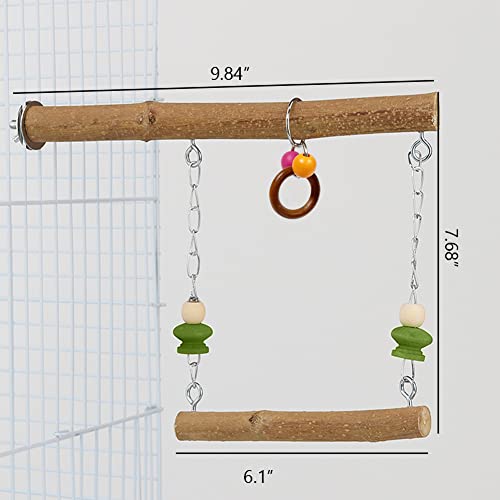 Image of La La Pet Wood Bird Swing with Hardware Pet Bird Swing Parakeet Perch Stand Cockatiel Perch Swing Lovebird Cage Perch Bird Swing Toy for Bird Cage Decoration