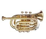 Sai Musical Pocket Trumpet Brass Plated Bb Pitch With Free Hard Case + Mouthpiece (Gold Brass Plated