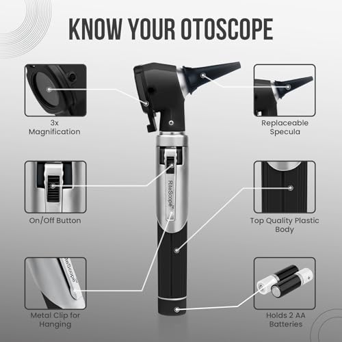 RiteScope Otoscope - Ear Scope with Light, Ear Infection Detector, Pocket Size, in Black Color