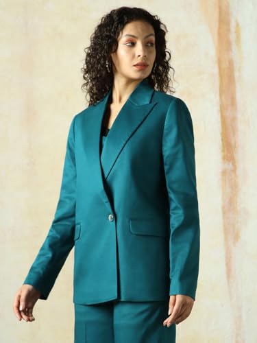 Image of High Star Women Solid Longline Length Oversized Notch Lapel Collar Full Sleeve Blazer