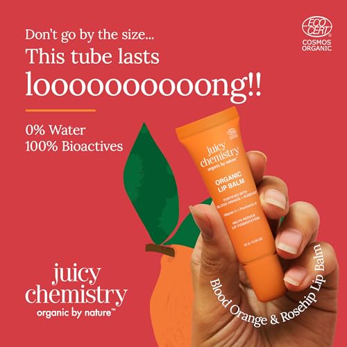 Image of Juicy Chemistry Blood Orange & Rosehip Lipbalm, 10 g | Organic Lip Balm for Dark, Pigmented, Dry & Chapped Lips | Enriched with Vitamin A, C, E & Ceramides | Clinically Tested | For Men, Women & Kids