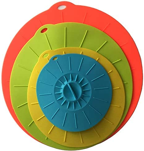 Kit 4 Tampas De Silicone Sucção Cobre Alimentos para microondas, panelas, frigideiras, canecas e rec