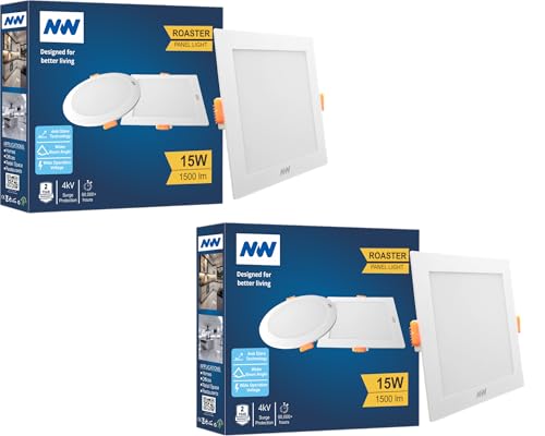 Image of NW 15W Roaster Square LED Panel Light | Concealed Ceiling Downlight | False Ceiling Recessed Light | Energy Efficient | High Brightness | 2 Year Warranty | Light Color- White (Pack of 2)