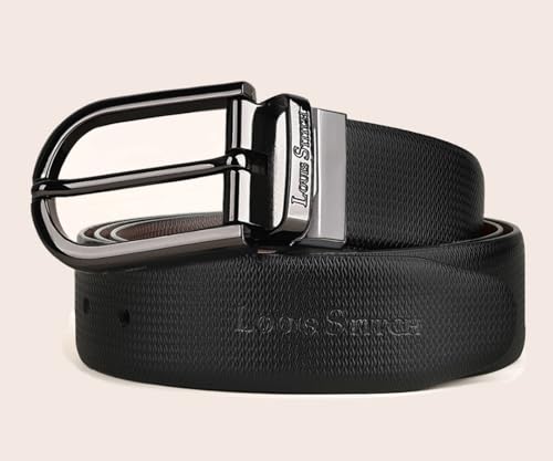 Image of LOUIS STITCH Men's Italian Leather Reversible Belt 1.25 inch (35mm) Handcrafted Formal Waist Strap Officewear Men Gents Boys (Black /Brown) (BE-DCGB)