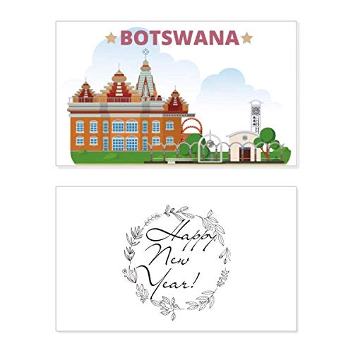 Tarjeta de Botswana de Año Nuevo con diseño de edificios y mensaje de bendición integrado