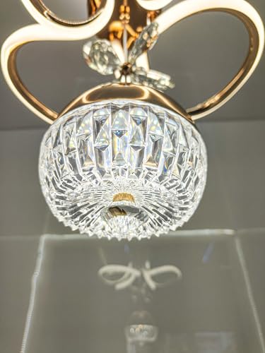 Image of swanart Elegant Gold and Crystal LED Ceiling Light, Adjustable Height Modern Chandelier with Crystal Globe Pendant, Ideal for Living Rooms, Dining Areas, and Bedrooms - 3-Color Change