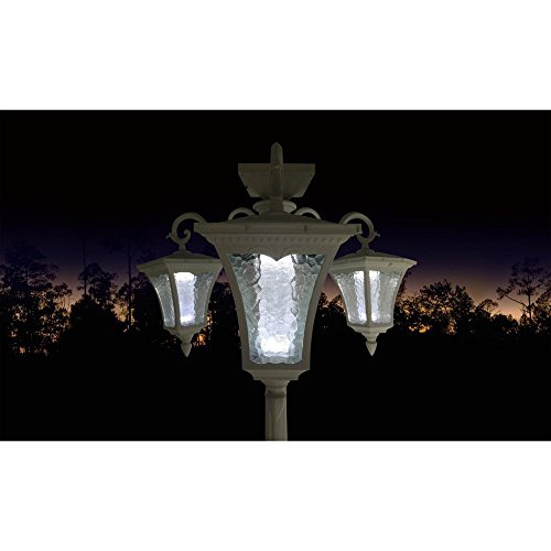 Sun-Ray 312011 Vittoria 3-Head Solar LED Lamp Post and Planter, Dual Amber/White Light Switch, 7ft, White, Batteries Included - Thumbnail 7
