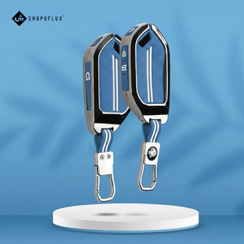 Image of SHOPOFLUX Metal Key Cover Compatible with Kia Syros, Seltos, EV6 EV9 4 Button Smart Key (Metal Blue Silicone)