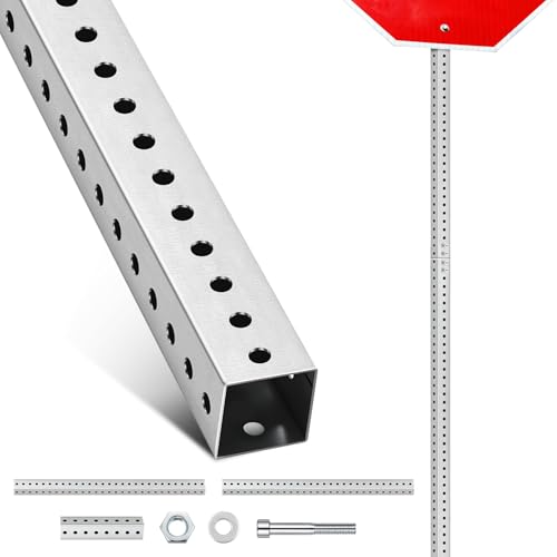 6 ft H x 2 in W Square Sign Post with 7/16" Dia Mounting Holes