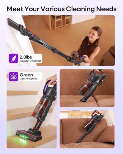 Image of AlloyMove Cordless Vacuum Cleaner 45KPA, Up to 60mins Runtime Lightweight Powerful Suction Vacuum Cleaners for Home, 3 Suction Modes, Rechargeable Stick Vacuum for All Floor /Carpet /Pet Hair /Car, A03