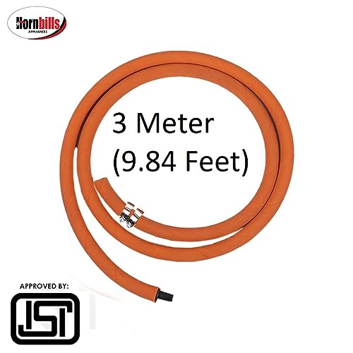 Image of Hornbills Gas Pipe 3 Meter With ISI Certified LPG Cylinder Hose Pipe Flame Resistant Fine Quality Leak Proof Rat bite proof Crackproof Made with Reinforced Steel Wire With Clip
