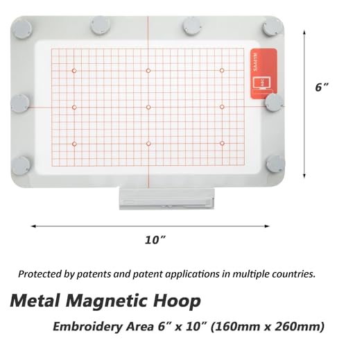 Image of Sew Tech Magnetic Embroidery Hoop for Brother NQ1700E NQ1600E NQ3600D NV880E NV800E Stellaire XJ1 XE1 Dream Machine XV8500D V3LE V5LE Quattro 6000D VE2200 Embroidery Machine (6 inchx10 inch, SA441M)