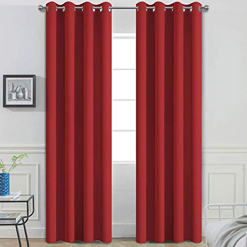 Yakamok Blackout Curtains for Bedroom,Thermal Insulated Blackout Grommet Top Drapes for Living Room,Red,52x96Inch, 2 Panels