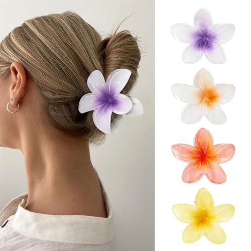 ZOUIQSS 4 Pieces Flower Hair Claw Clips, Hawaii Non-Slip Hair Jaw Clips