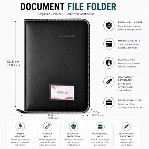 Image of Premium A4 20 Leaf Zipper Document File Folder | High Quality PU Leather File Organizer for Documents | File Folder for Documents | A4 Document File Bag | Certificate Holder File | Resume