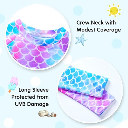 Girls Rash Guard Swimsuit Size 6-7 Years Old Blue Pink Mermaid Scale Bathing Suits Tankini Swimwear3