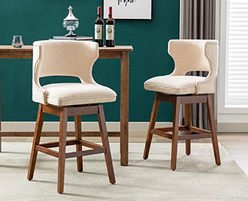 Shunzhi Wood Counter Stools Set Of 4 Linen 26 Inches Bar Stools Farmhouse Counter Height 360 Degree Swivel With Back Modern Upholstered Dining Stools For Kitchen Island/Home Bar/Pub/Dining Room, Beige #TOP1