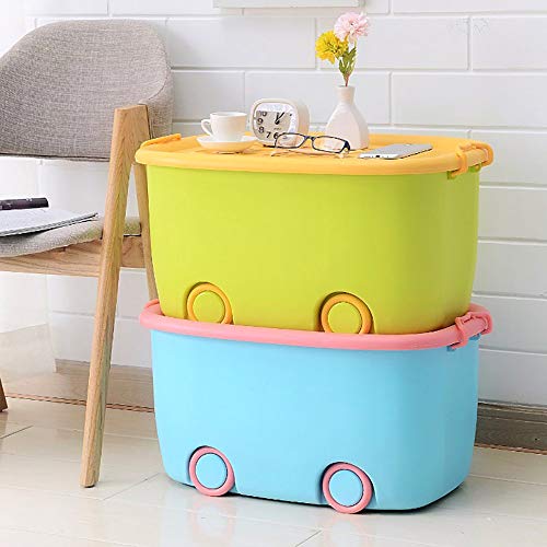 Image of Actual Big Size Plastic Stackable Organizer Storage Box With Wheels And Lid For Kids Toys Clothes Books Set of 2 Mix Color 47 X 33 X 25 Cm, Rectangular