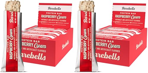 Image of Barebells Protein Bars Raspberry Cream - 12 Count, 20g High Protein Treats - Chocolate Nutrition Bar with 1g Total Sugars - On-The-Go Breakfast or Post-Workout Snack (Pack of 2)