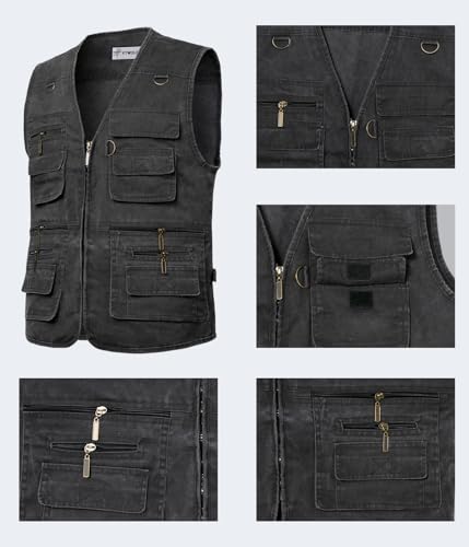 Image of Mens Gilet Waistcoat Safari Multi Pocket Fishing Hunting Hiking Vest Waistcoat Jacket Breathable Photography Top