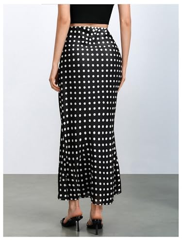 MakeMeChic Women's Polka Dots Midi Skirt Satin Vintage Elegant Pencil Flowy Silk Long Skirts2