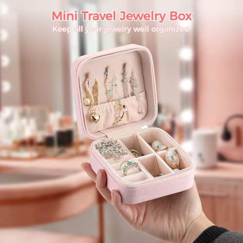 8Pcs Mini Travel Jewelry Box, Pu Leather Small Jewelry Organizers For Girls Women, Portable Display Storage Case For Rings, Earrings, Necklaces (Pink) #TOP1