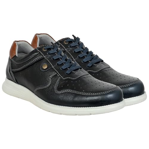 Image of Hx London Leather Men Perforations Round Toe Lightweight Sneakers