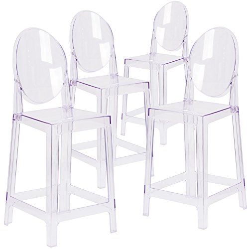 Flash Furniture Revna Ghost Counter Stool with Oval Back in Revna Transparent Crystal (Pack of 4) by Flash Furniture - Used condition - US$137.94