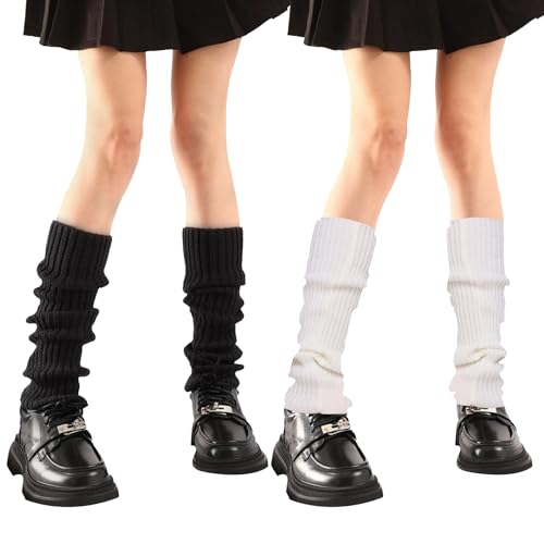 AJUNLKVDR 2 Pair Beinstulpen Damen,Leg Warmers,Weiß Schwarz Stulpen Mädchen,Y2k Beinwärmer Für Leg,Warme Weiß Arm,Ballett Baumwolle Bein,Beine Beinlinge Frauen,Gestrickte Kinder Legwarmers