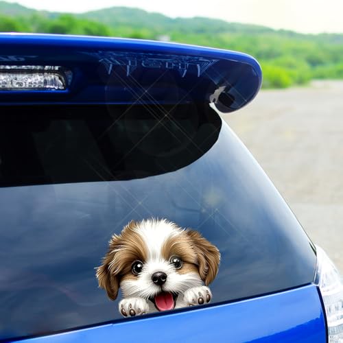 Image of Cute Animal Dog Car Sticker Waterproof PVC Double-Sided Printed Puppy Car Decal Funny Dog Peeking Decal for Car Window Bumper Truck Wall Laptop Car Decor (Cute Dog)