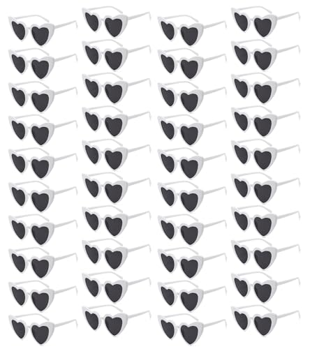 40 Pack Heart Shaped Sunglasses Bulk 90s Retro Bachelorette Party Glasses Black White Shades Wedding Eyewear