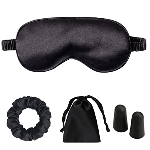 LCBD Masque Sommeil Soie Noir avec Bouchons Oreilles et Scrunchies