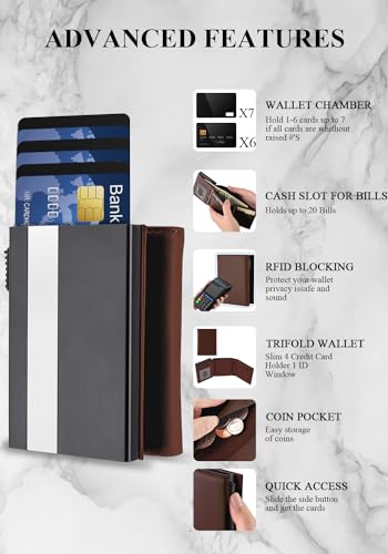 Image of Wallet For Men Trifold,Pop Up Wallet By Metal&Leather,RFID Blocking | Minimalist Smart Wallet Holds 12 Cards,20 Bills,ID Window,Ridge wallets for men,Trifold Wallets for fathers day gift ideas