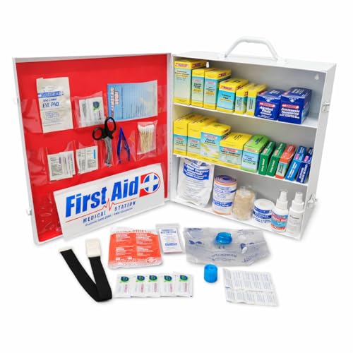 Rapid Care 3-Shelf First Aid Kit Cabinet, Class A+ ANSI/OSHA Compliant – 700+ Pieces – Wall Mountable Steel Cabinet – Serves up to 150 People