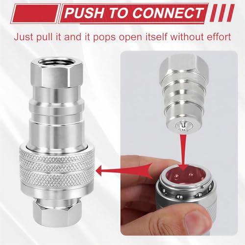 Image of 2Sets 3 /8'' Ag Hydraulic Quick Connect Couplers with Dust Caps, ISO 5675 Pioneer Poppet Style, 3 /8 inch NPT Thread
