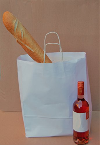 25 x White Kraft Twisted Handle Paper Carrier Bags, Select Size (Large - 320x130x425mm)