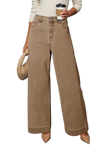 Dokotoo Women Casual Jeans for Women High Waist Wide Leg Loose Stretch Denim Pants Light French Beige Size 14