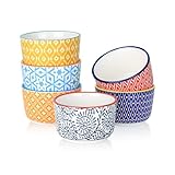 Selamica Ceramic 6 Oz Ramekins Oven Safe, Creme Brulee Ramekins, Souffle Dishes Custard Cups for Baking, Mini Bowls for Pudding Dip Ice Cream, Set of 6, Assorted Colors
