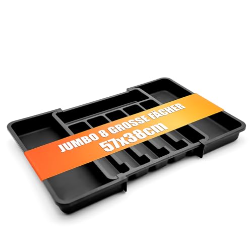 BigDean Jumbo Besteckeinsatz ausziehbar 57x38cm Schwarz ausziehbarer Besteckkasten für Schubladen verstellbarer Schubladen Organizer für einfache Aufbewahrung von Küchenutensilien geeignet